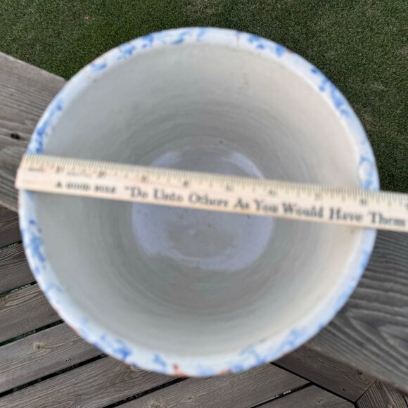 Red Wing Spongeware Stoneware Paneled Mixing Bowl 8" Rustic Blue Brown Vintage - Picture 12 of 16